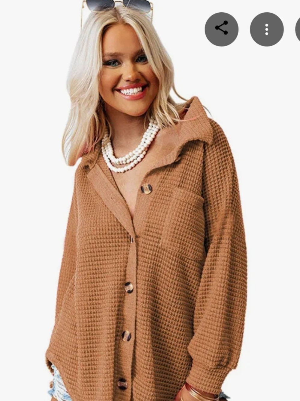 Umgee Cozy Camel Waffle Button-Front Oversized Size Med NWT